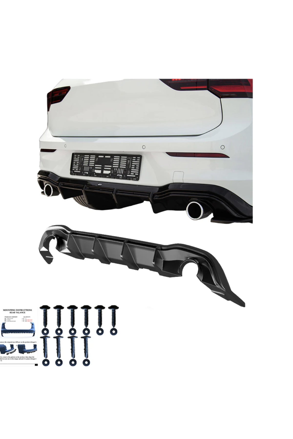 Volkswagen Golf 8 R-Line 2020+ Arka Difüzör Piano Black Difüzör Eki