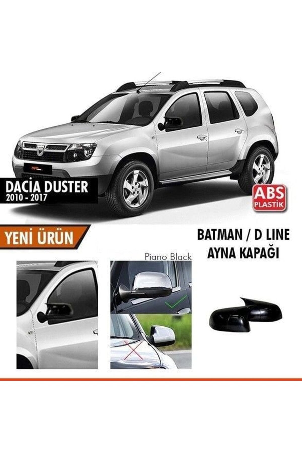 Dacia Duster Yarasa Ayna Kapağı 2010-2017 | Piano Black | ( Çift Taraflı Bant İle Gelir )