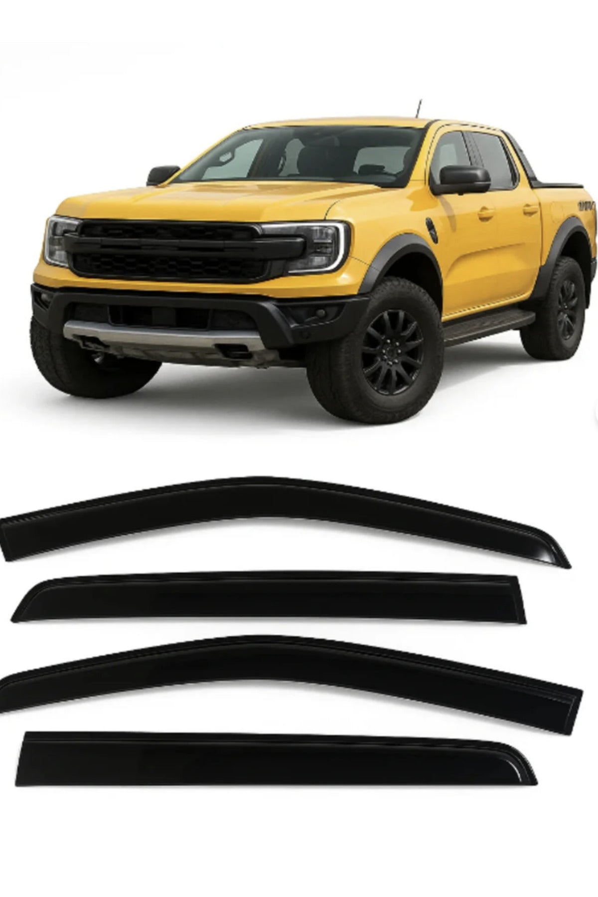 Ford Ranger T9 Cam Rüzgarlığı 4’Lü Set | Piano Black Yağmur Rüzgarlığı – Parlak Siyah