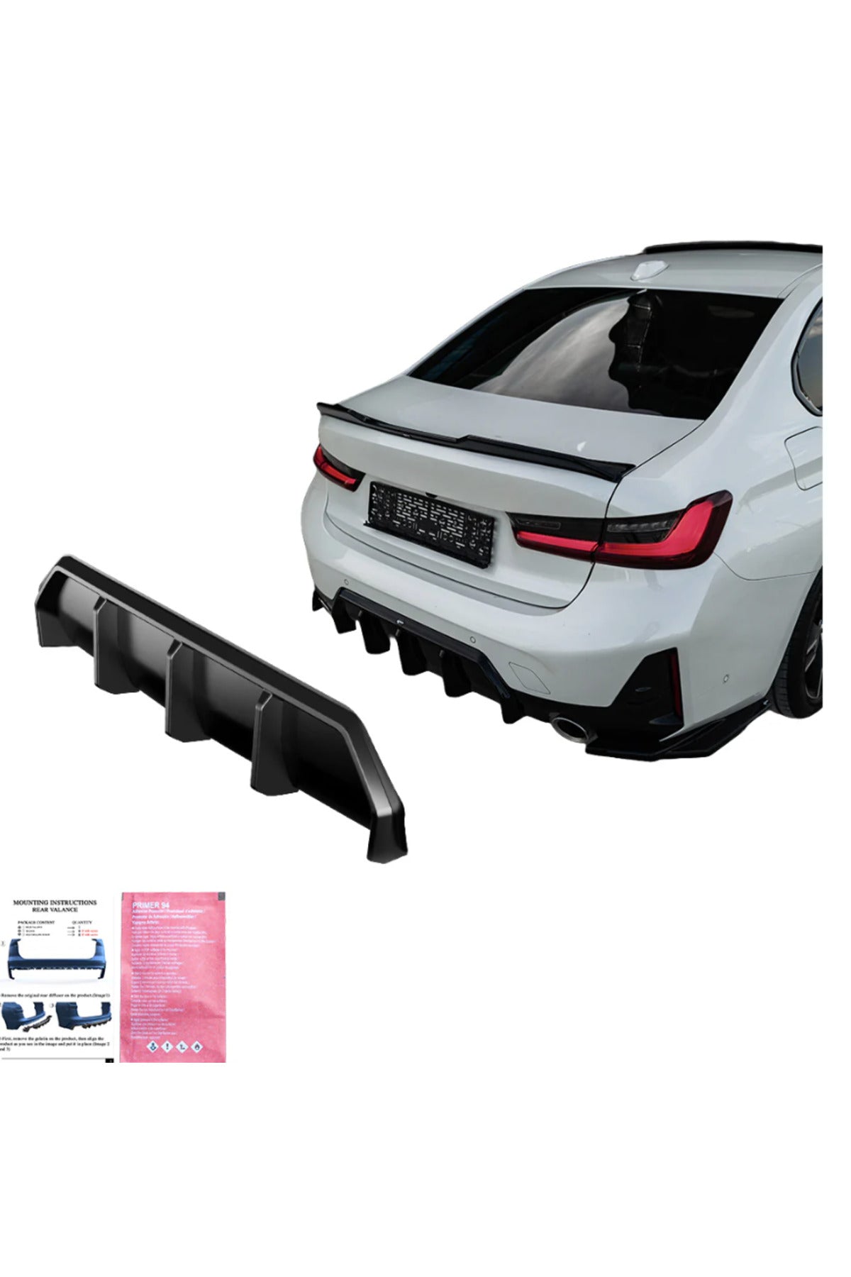 BMW 3 Serisi G20 LCI 2022+ Arka Difüzör M Paket Uyumlu Piano Black Difüzör