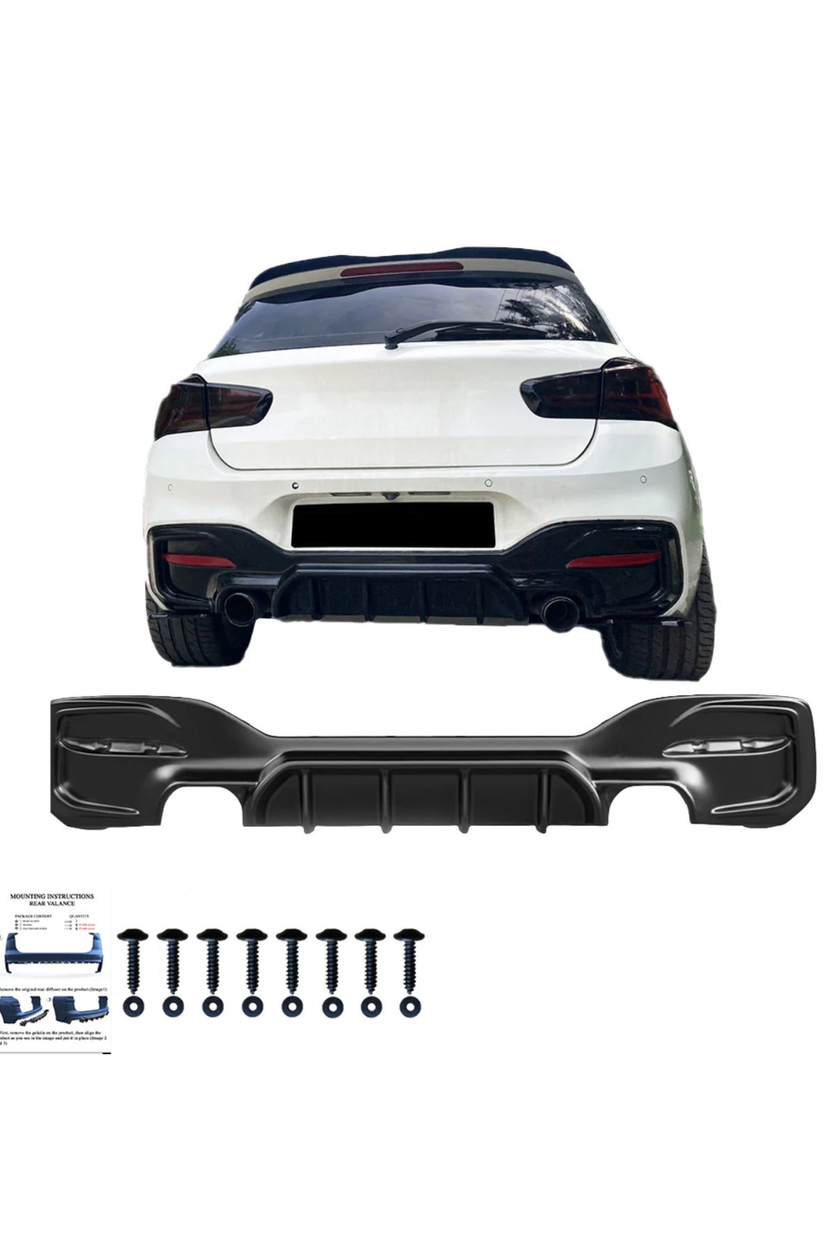 BMW F20 1 Serisi 2015-2019 Arka Difüzör M Paket Uyumlu Piano Black Difüzör