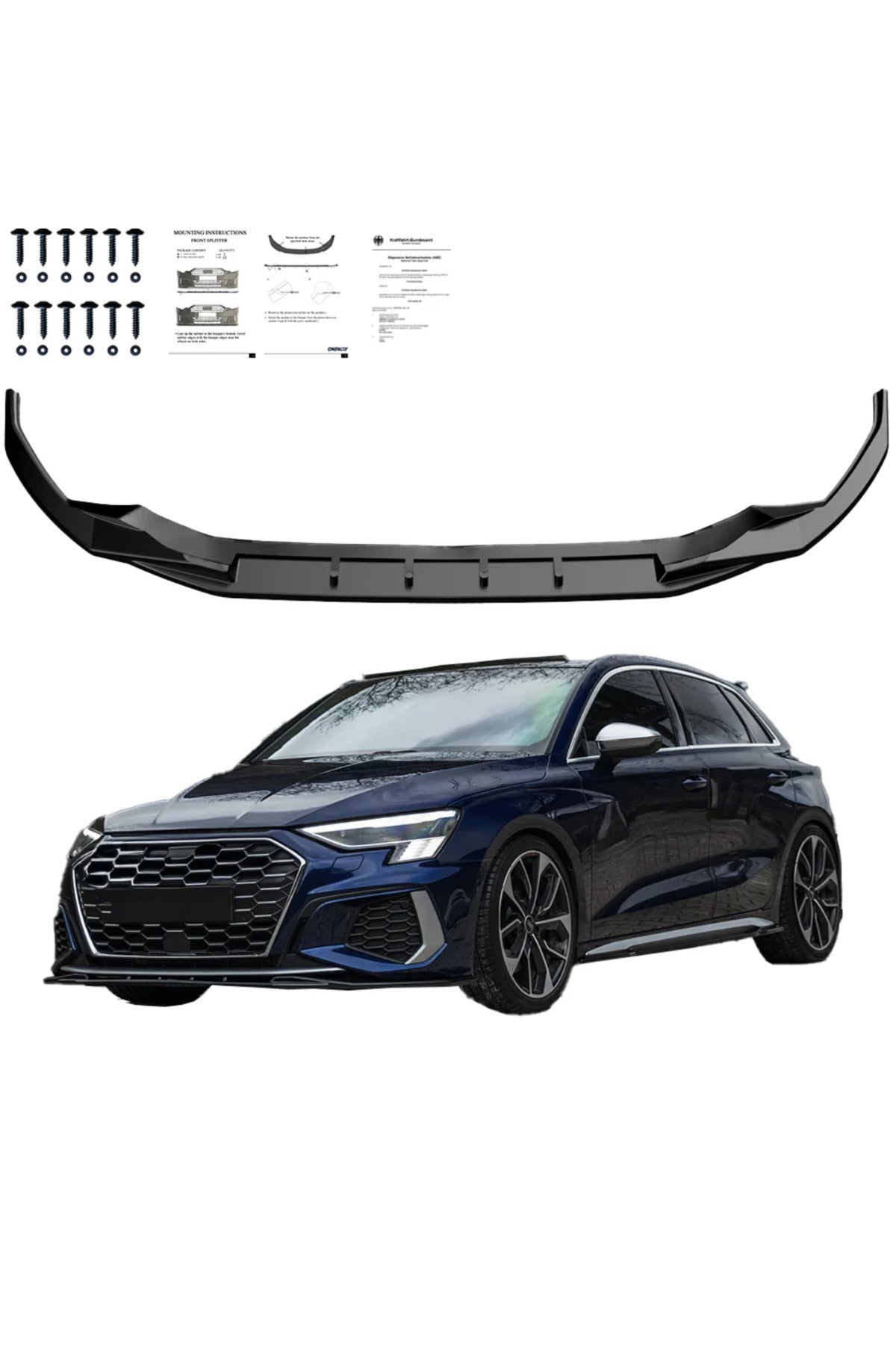 Audi A3 S-Line / S3 2020-2024 Ön Lip Piano Black Ön Tampon Alt Eki