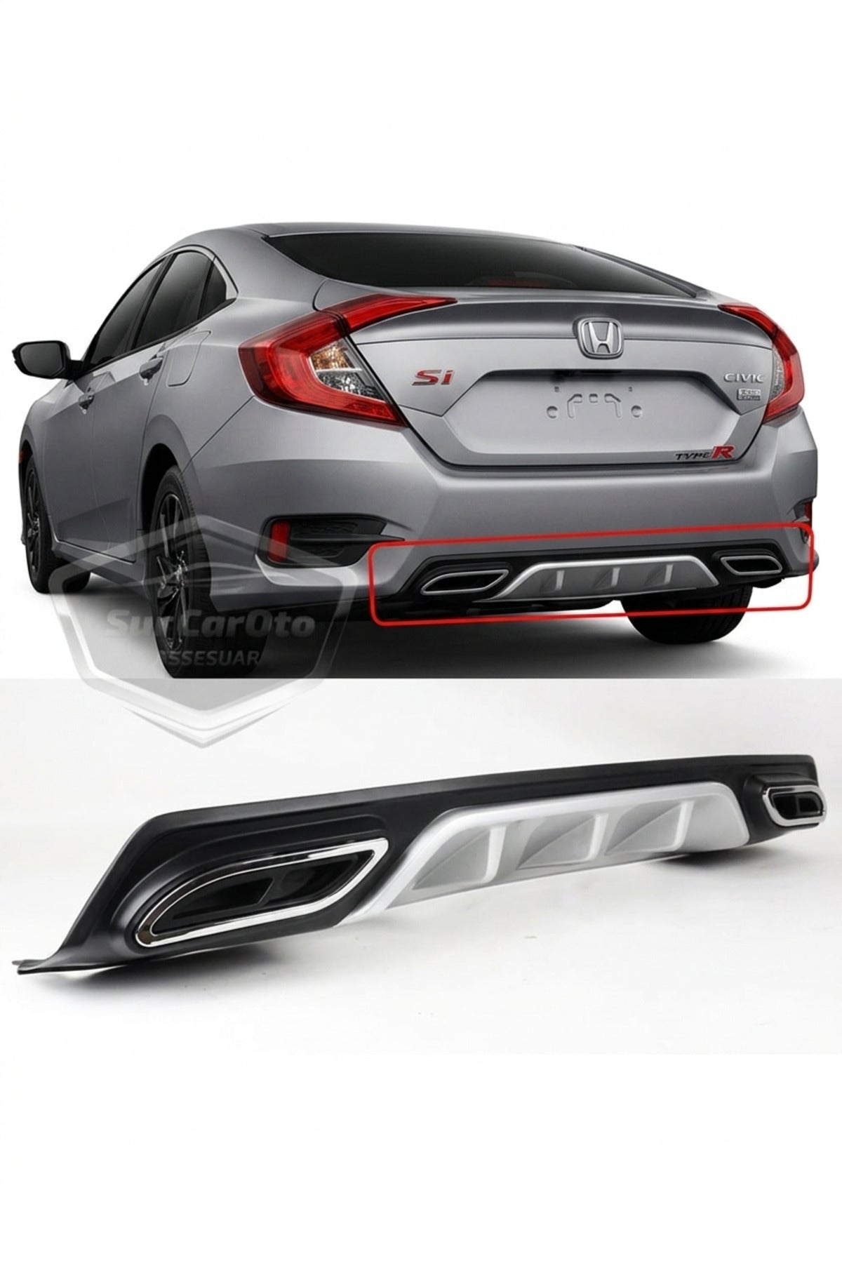 2016+ HONDA CİVİC FC5 ARKA TAMPON DİFÜZÖR TURBOSUZ KARE KÖŞELİ EGZOZ GÖRÜNÜMLÜ İTHAL ÜRÜN - TMZ Garage