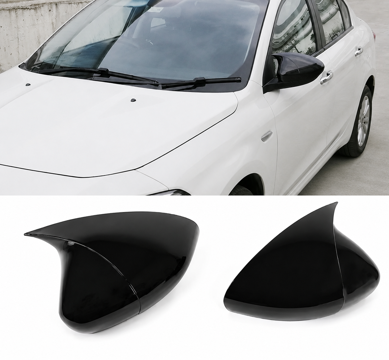 Fiat Egea 2015+ Batman Yarasa Ayna Kapağı Parlak Siyah Sportif Yan Ayna Kaplaması