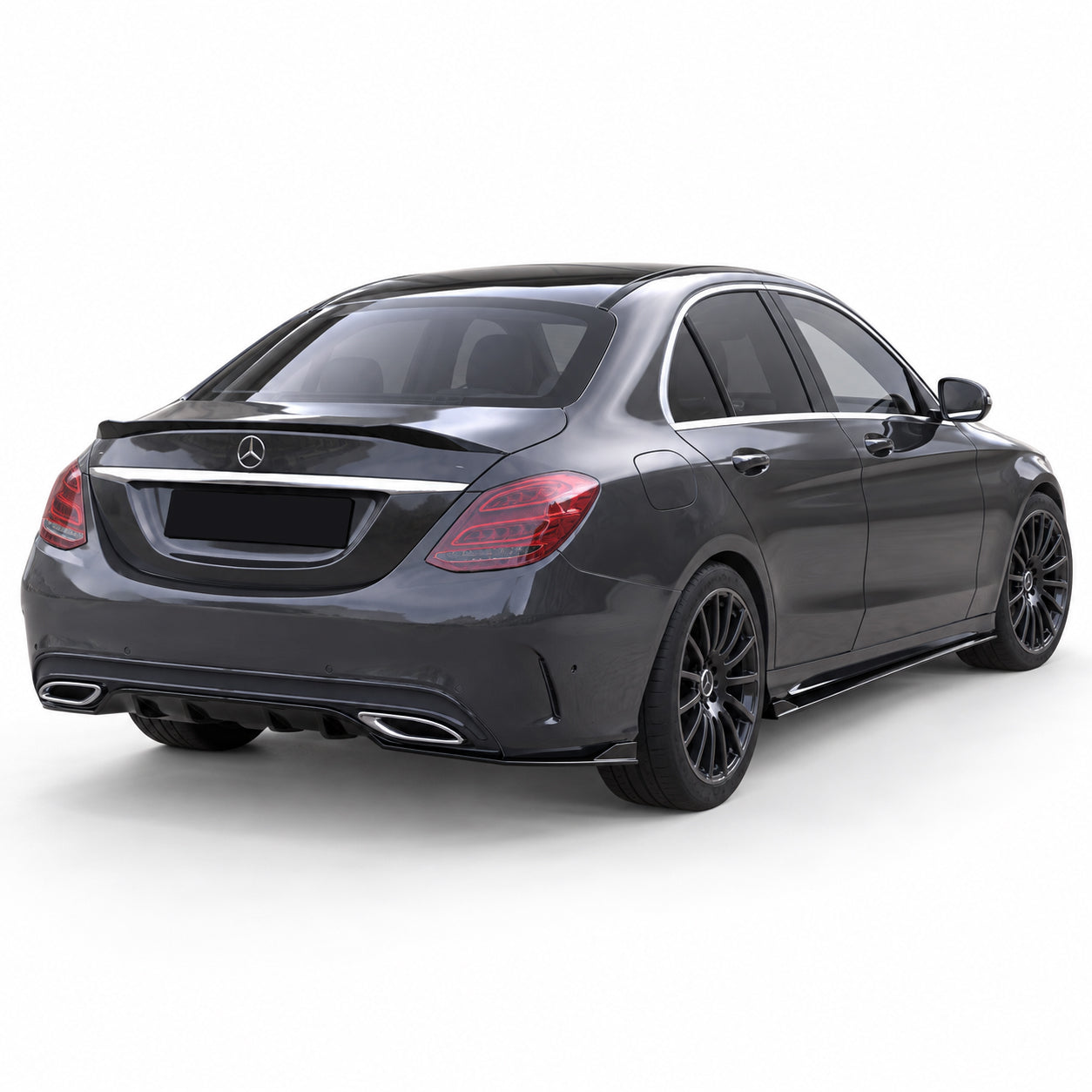 Mercedes W205 C Serisi AMG 2014-2018 Parlak Siyah Arka Flap Seti | Sportif Arka Tampon Eki
