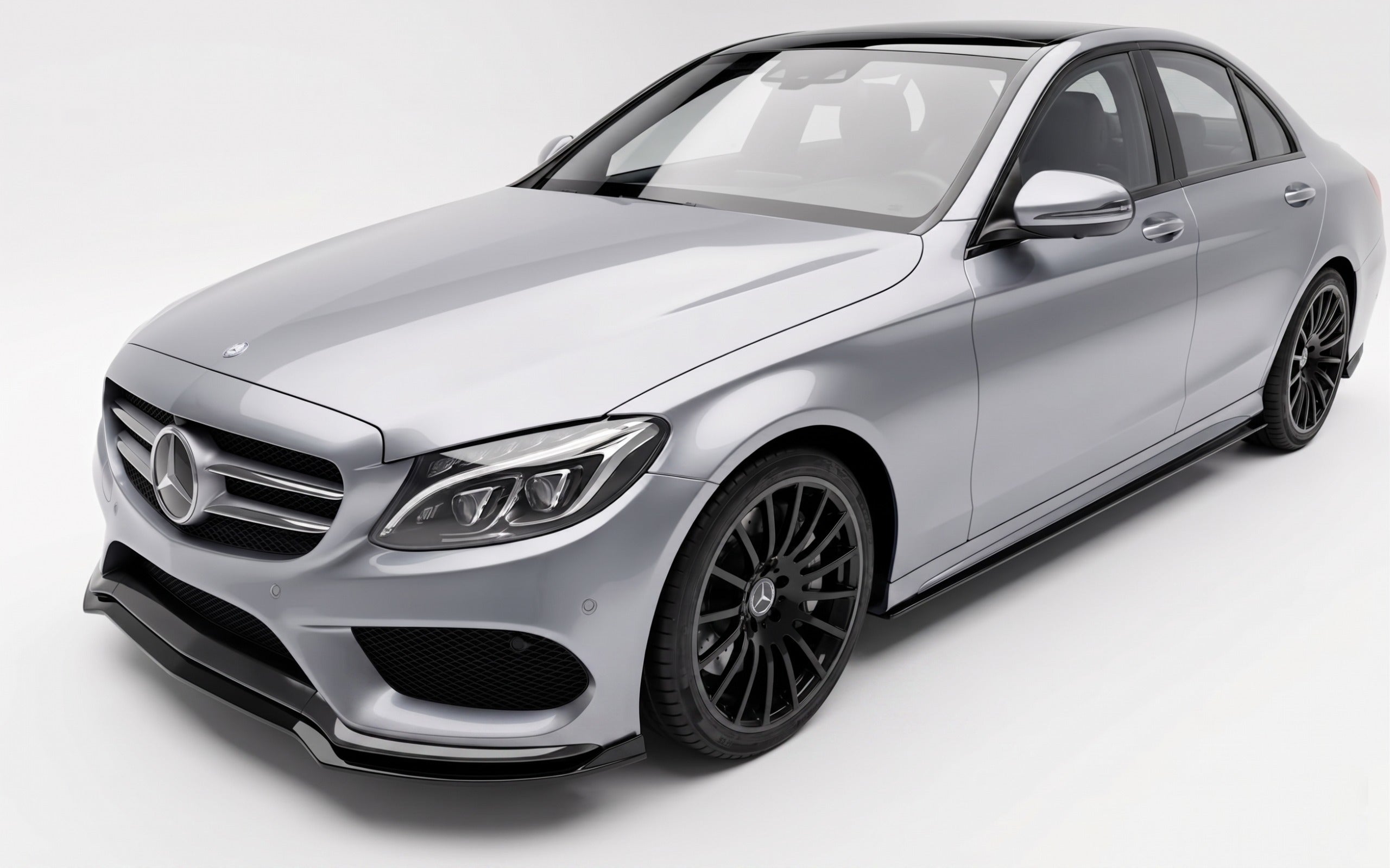 Mercedes W205 C Serisi AMG 2014-2018 Parlak Siyah Yan Marşpiyel Seti | Sportif Yan Etek