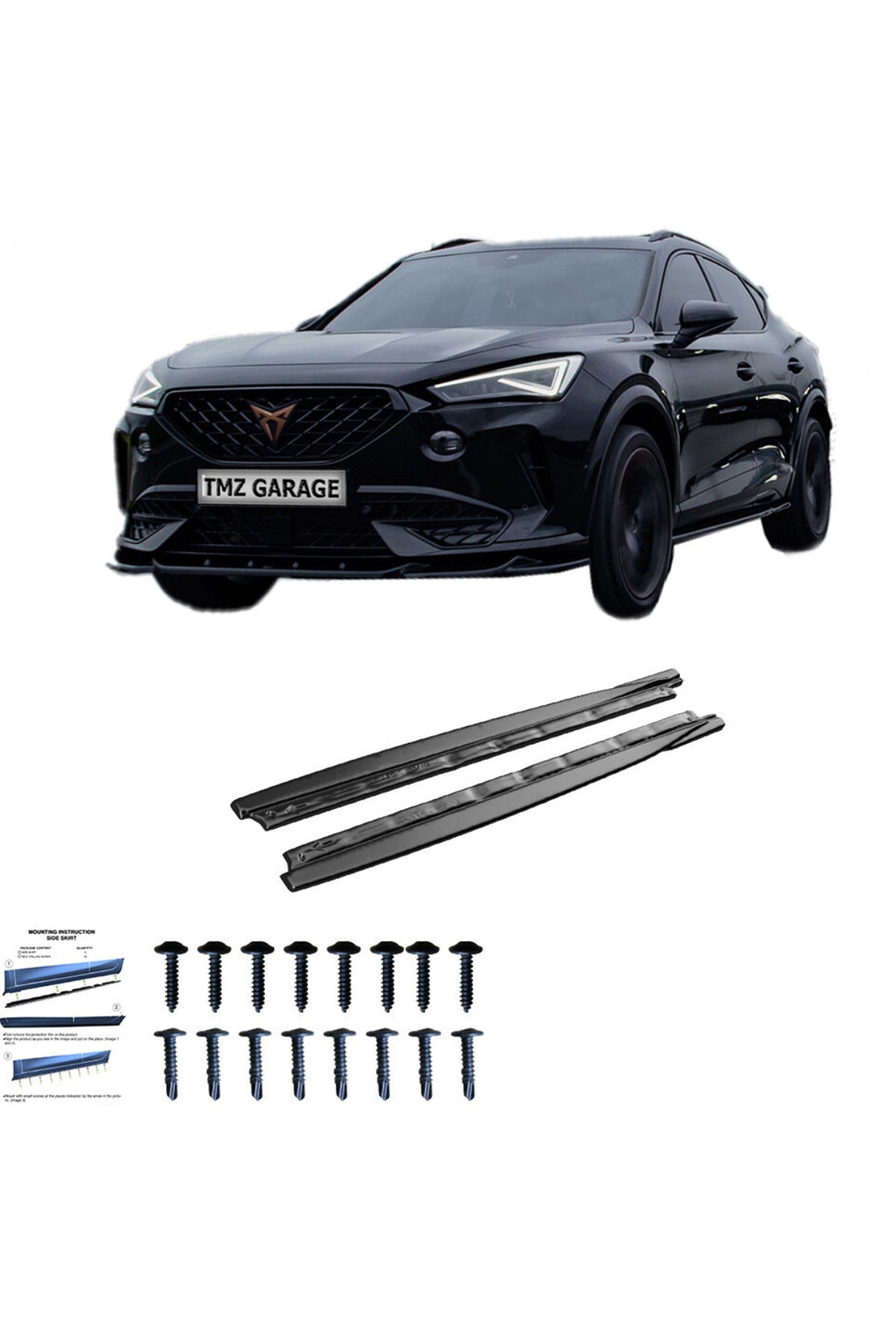 Cupra Formentor 2020+ Piano Black Marşpiyel Seti | Yan Etek / Side Skirt Kaplama – Parlak Siyah
