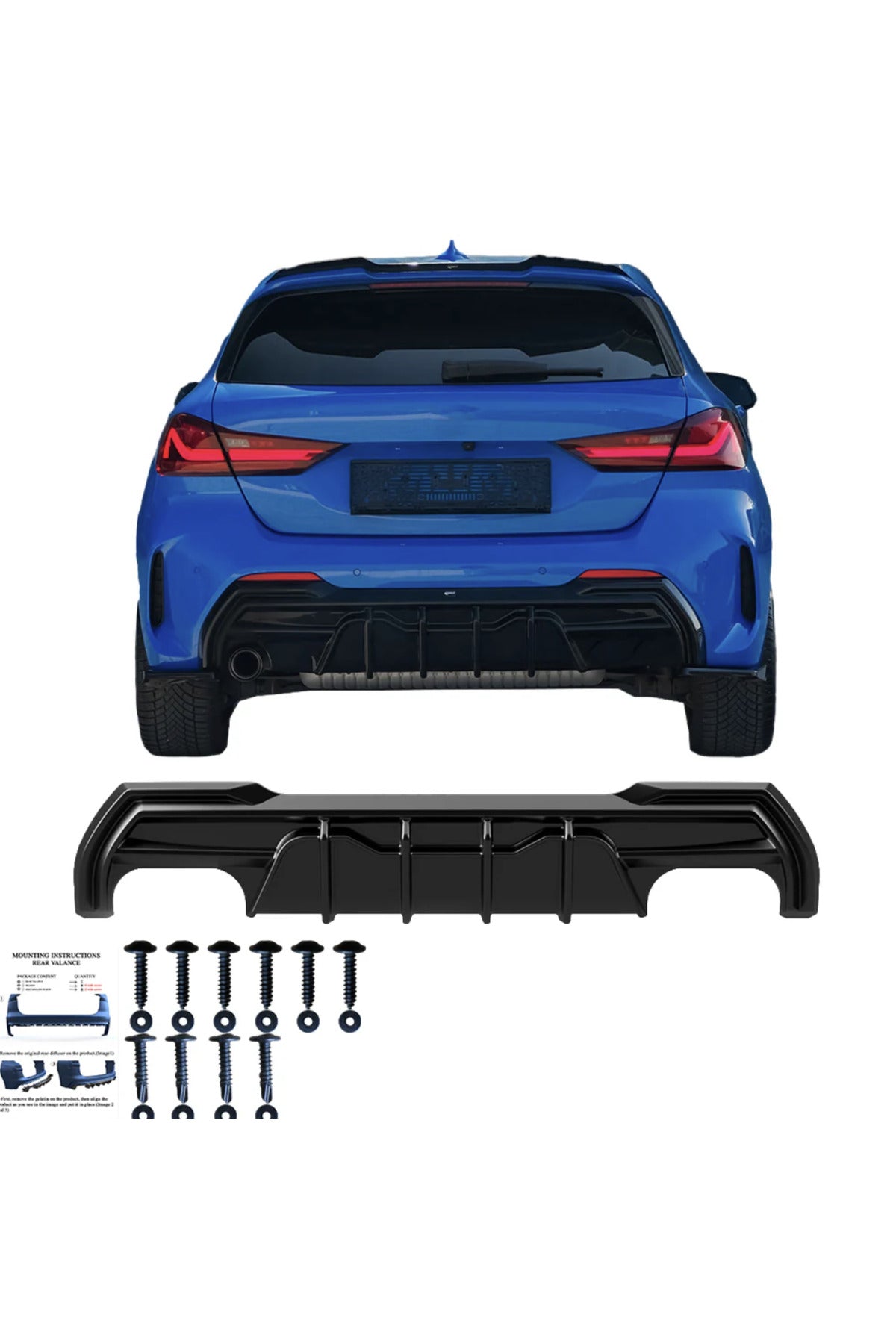 BMW F40 1 Serisi 2019-2024 Arka Difüzör M Paket Uyumlu Piano Black Difüzör