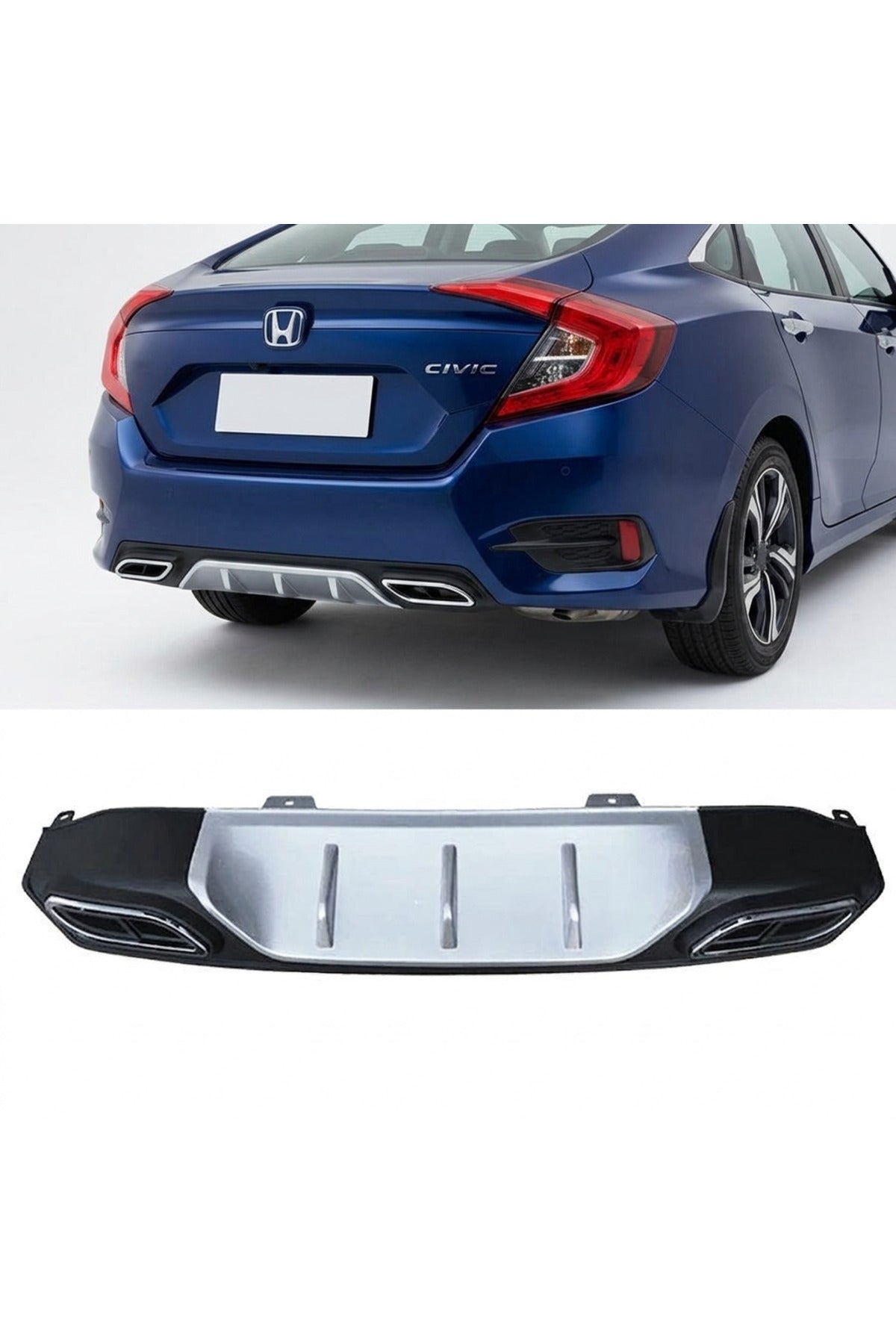 2016+ HONDA CİVİC FC5 ARKA TAMPON DİFÜZÖR TURBOSUZ KARE KÖŞELİ EGZOZ GÖRÜNÜMLÜ İTHAL ÜRÜN - TMZ Garage