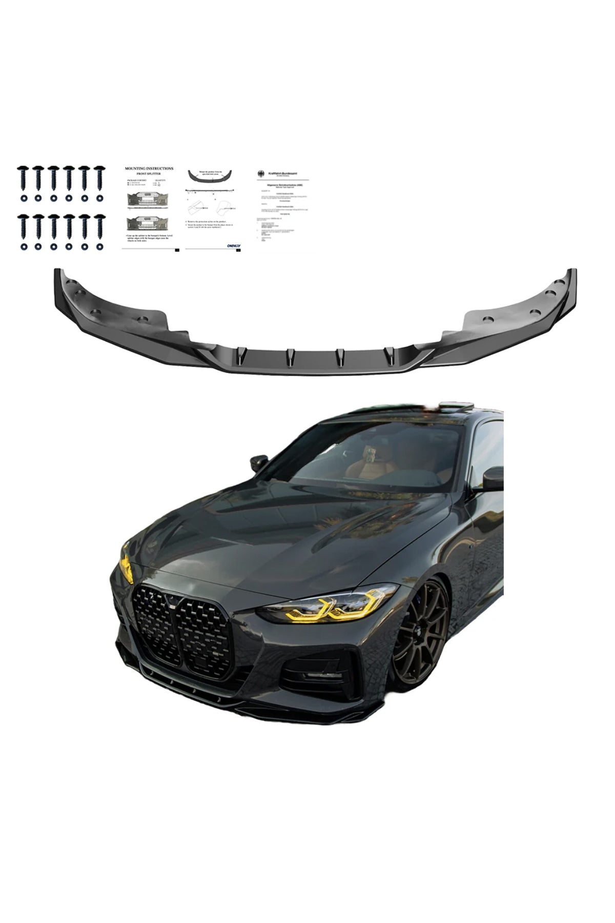Bmw 4 Serisi G22 2020+ Ön Lip Parlak Siyah Sport Ön Tampon Lipi Body Kit Ön Alt Lip Spoiler