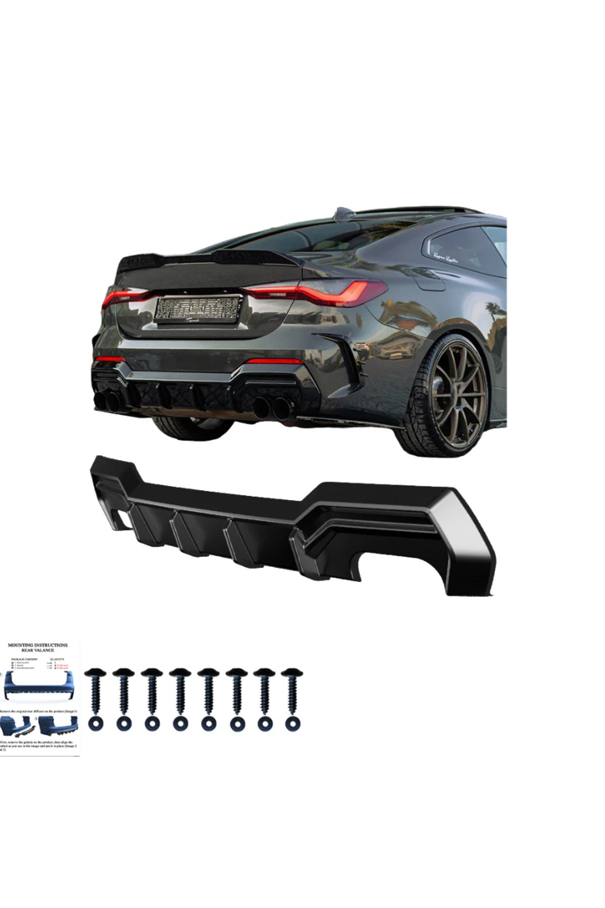BMW 4 Serisi G22 Coupe 2020+ Arka Difüzör M Paket Uyumlu Piano Black Difüzör