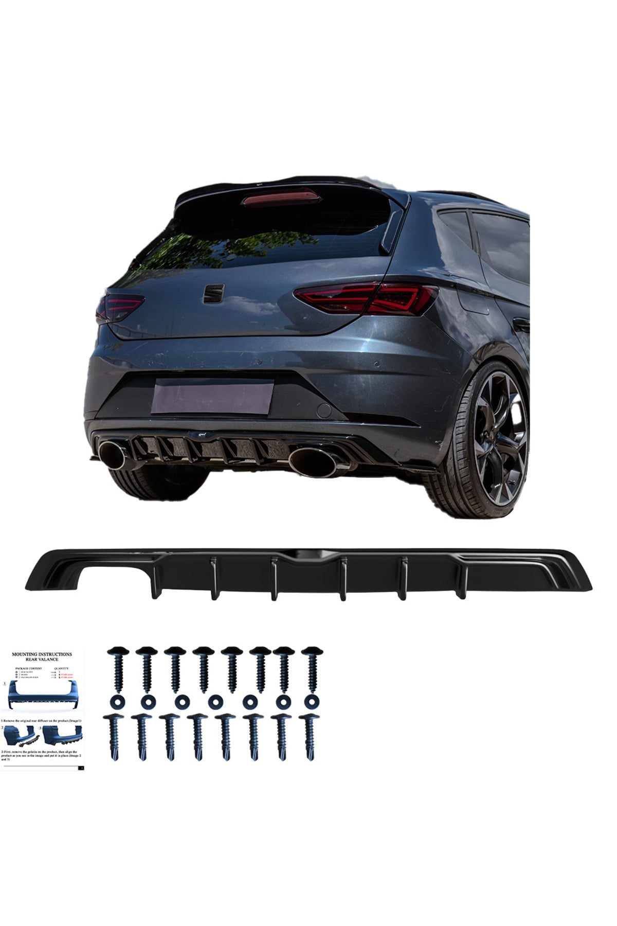 Seat Leon FR 2017-2019 Arka Difüzör | Piano Black Sportif Arka Difüzör Seti