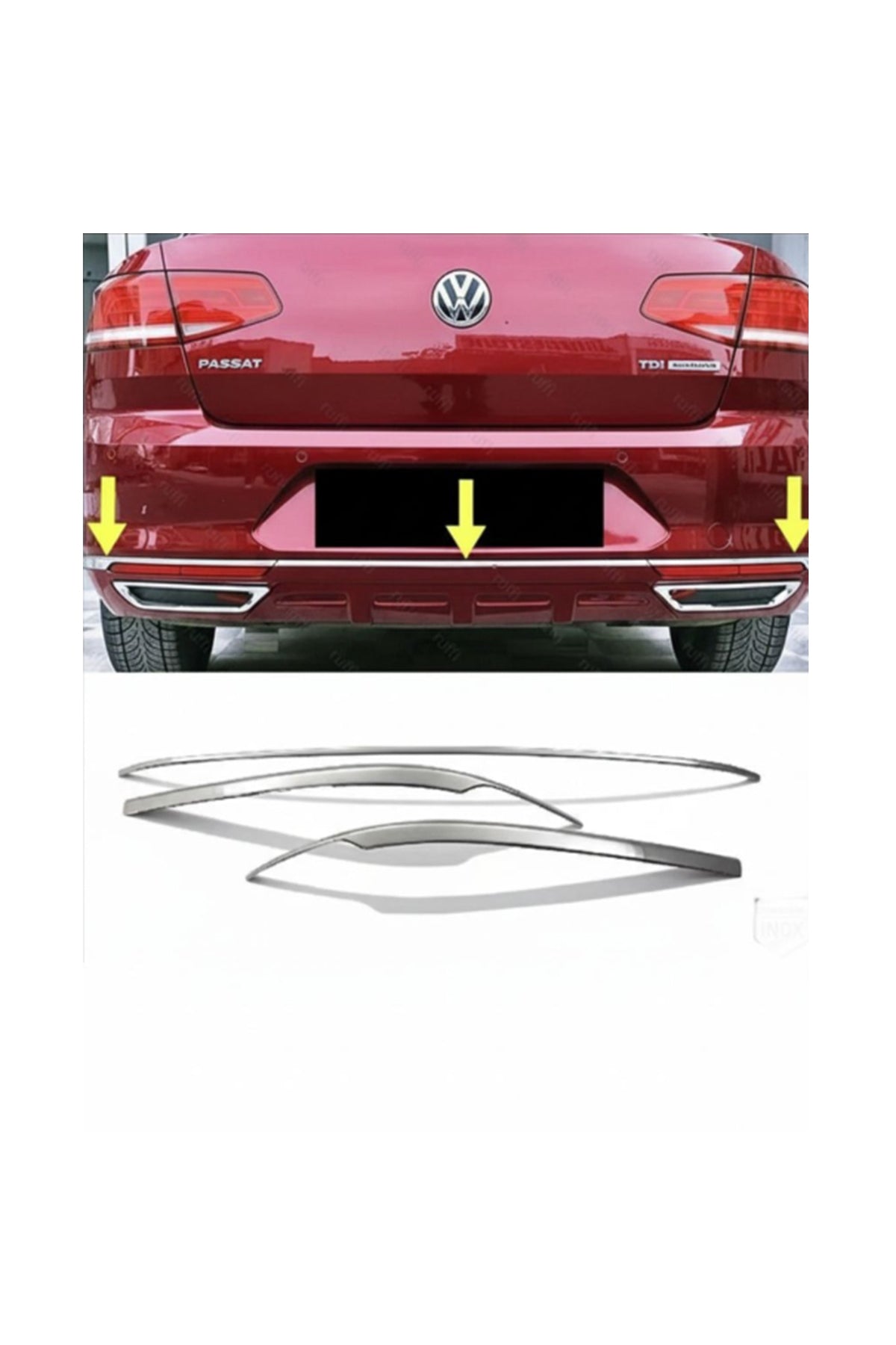 Volkswagen Passat B8.5 Arka Tampon Çıtası 3’Lü Set | Krom | Bagaj Altı Kaplama