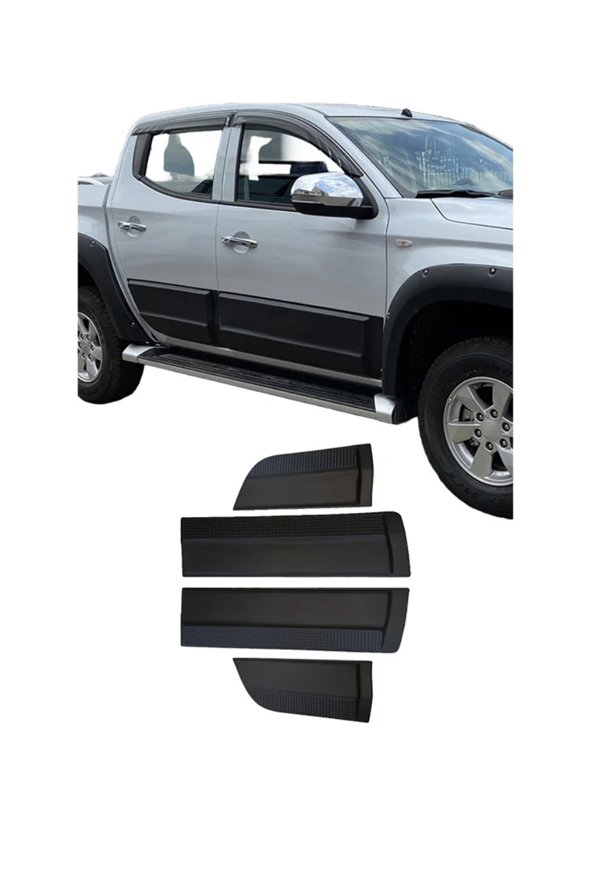 Mitsubishi L200 2015+ Kapı Koruma Seti | Mat Siyah Kapı Yan Koruma / Kapı Kaplama