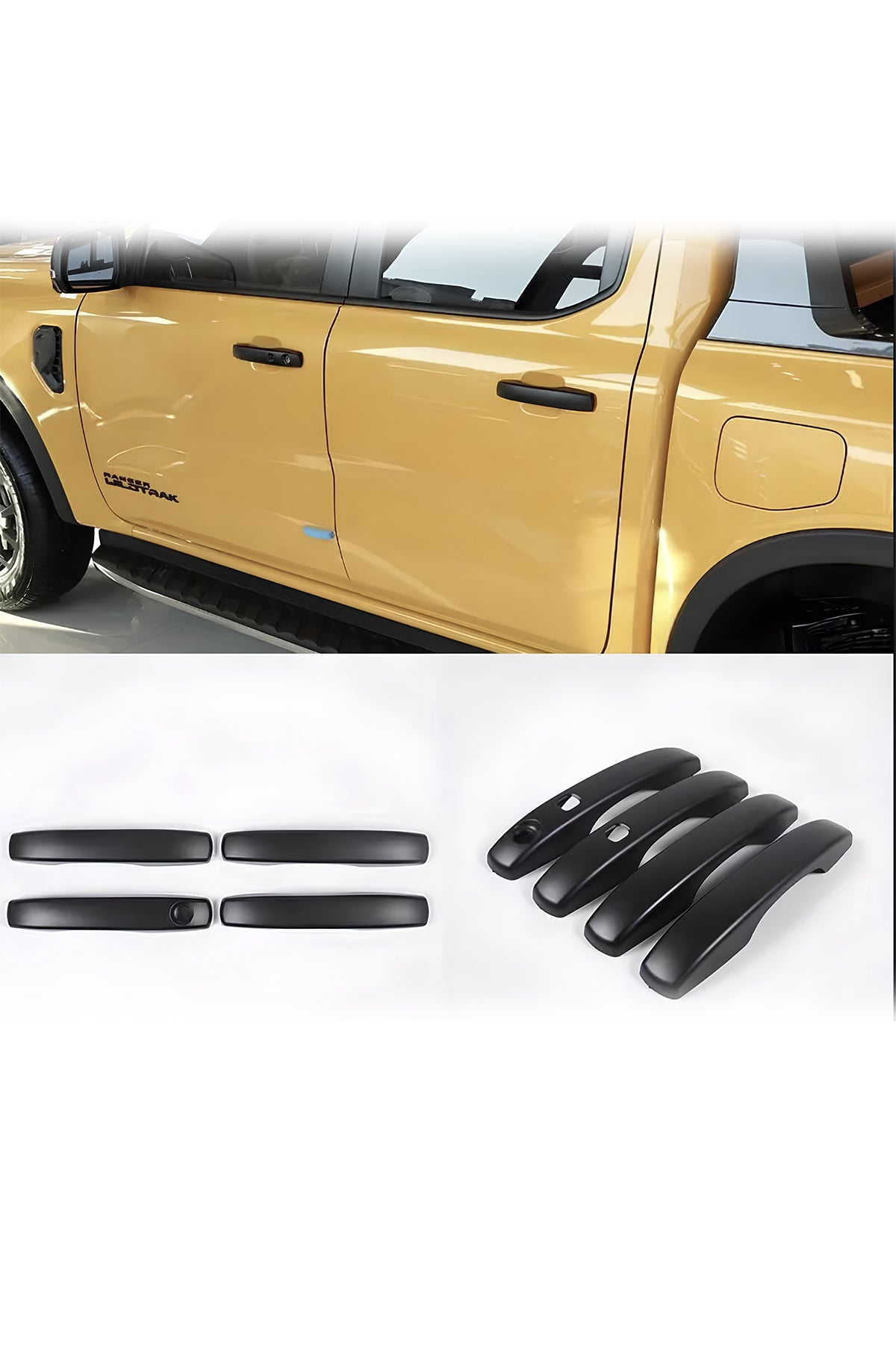 Ford Ranger T9 Kapı Kolu Kaplama Seti (Keyless Uyumlu) | 4 Kapı Dış Kulp Koruma – Siyah Mat
