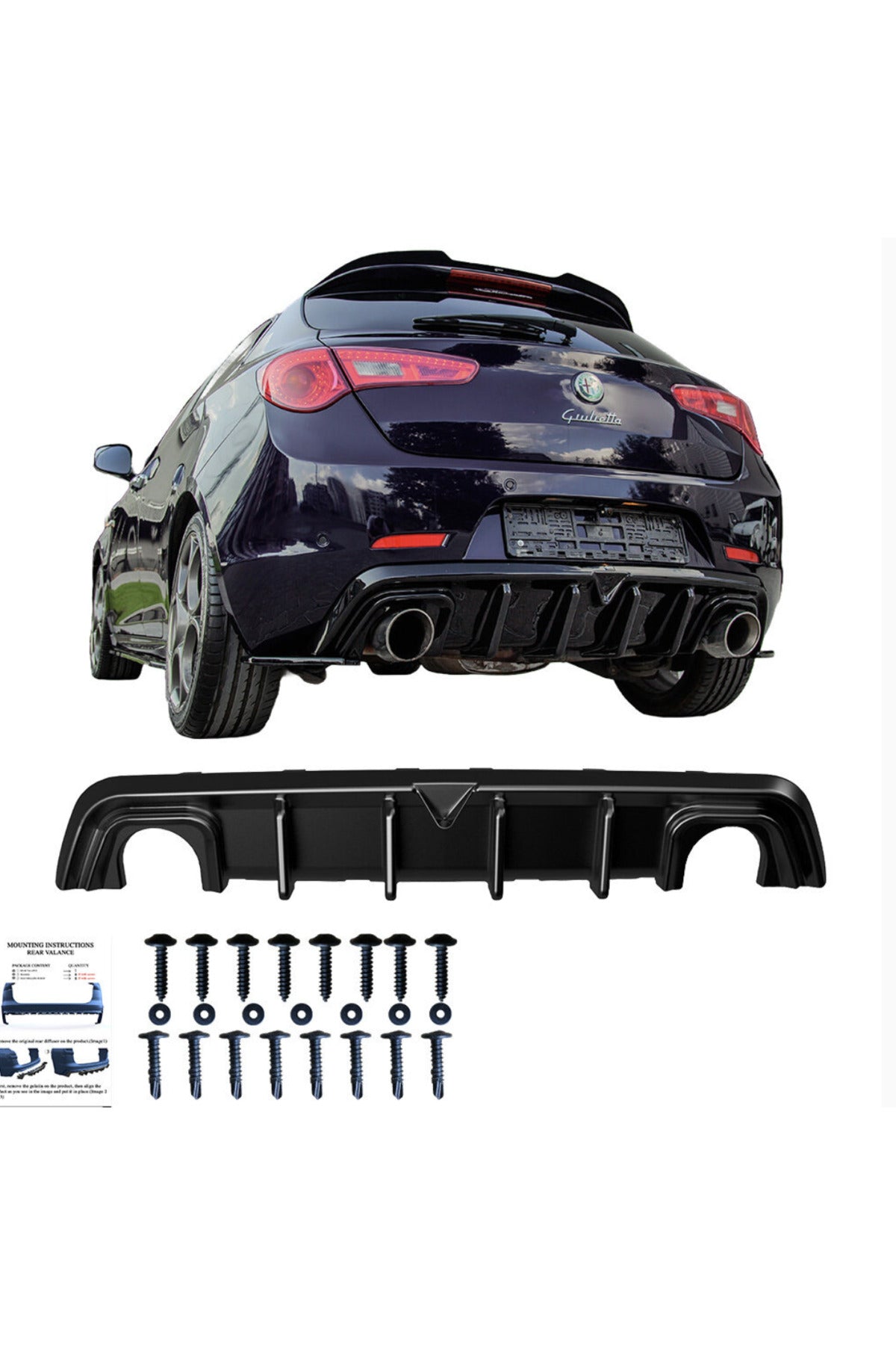 Alfa Romeo Giulietta Arka Difüzör 2010-2020 Uyumlu İtalyan Tip Arka Difüzör Piano Black ABS - TMZ Garage