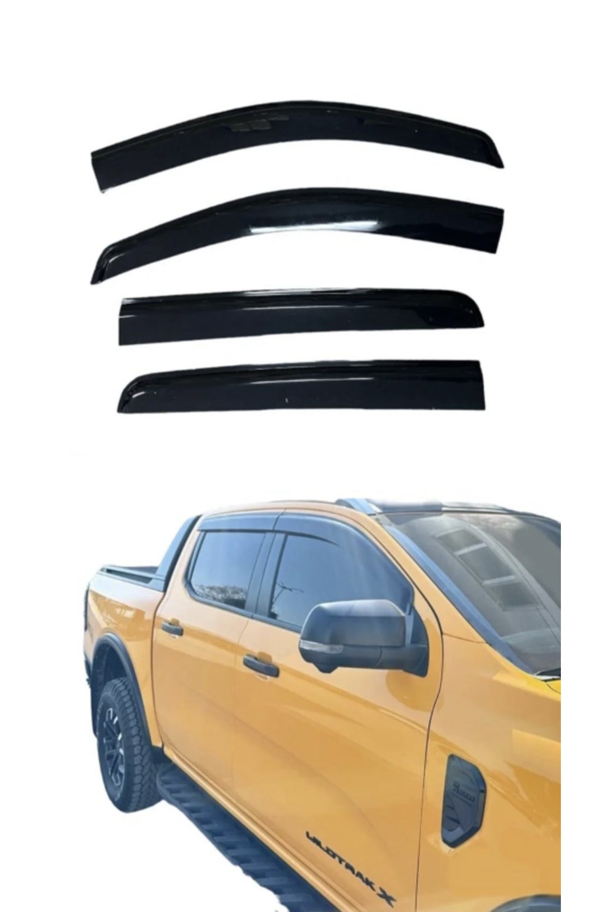Ford Ranger T9 Cam Rüzgarlığı 4’Lü Set | Piano Black Yağmur Rüzgarlığı – Parlak Siyah