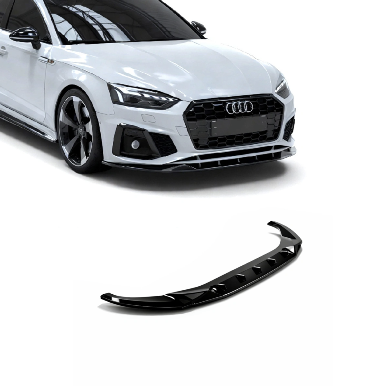 Audi A5 S Line Facelift 2019-2024 Parlak Siyah V2 Ön Lip | Sportif Ön Tampon Eki