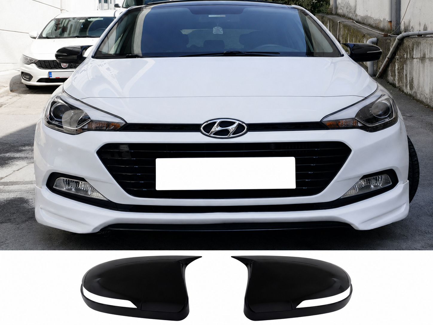 Hyundai i20 2014-2019 Sinyalli Yarasa Ayna Kapağı Parlak Siyah Sportif Ayna Kaplaması
