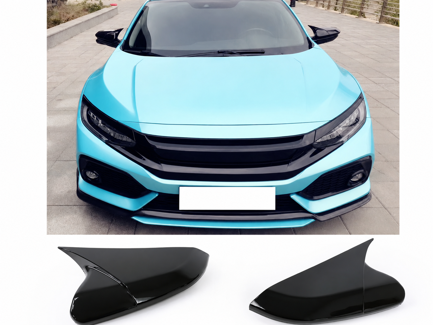 Honda Civic FC5 2016-2021 Batman Yarasa Ayna Kapağı Parlak Siyah Sportif Yan Ayna Kaplaması