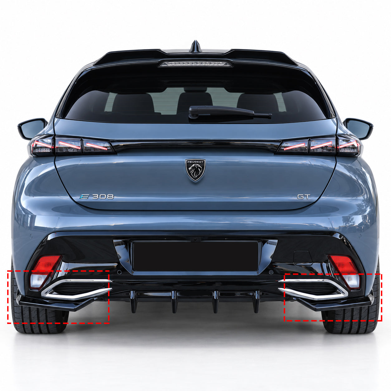 Peugeot 308 GT 2021+ Parlak Siyah Sağ Sol Flap | Sportif Arka Tampon Eki