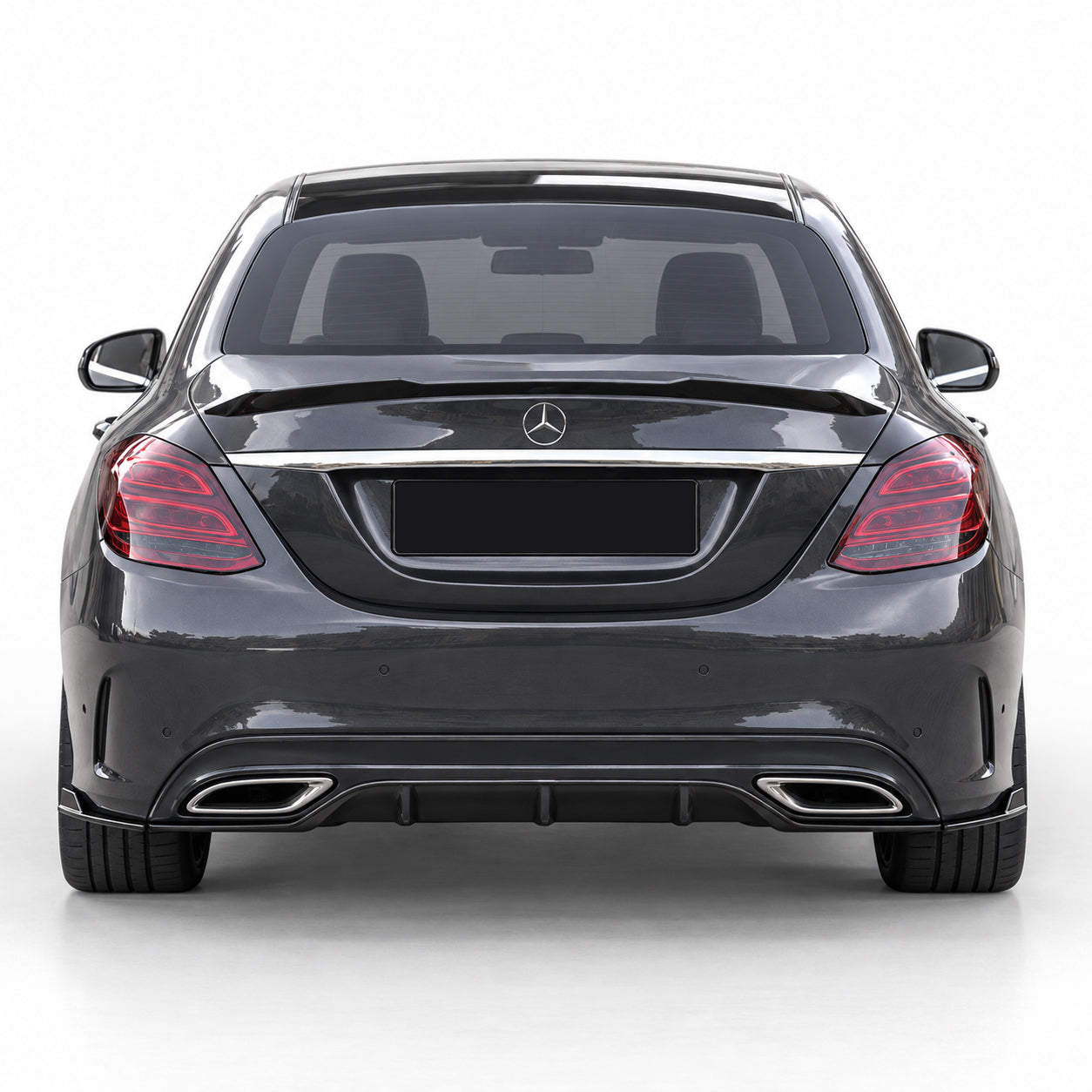Mercedes W205 C Serisi AMG 2014-2018 Parlak Siyah Arka Flap Seti | Sportif Arka Tampon Eki