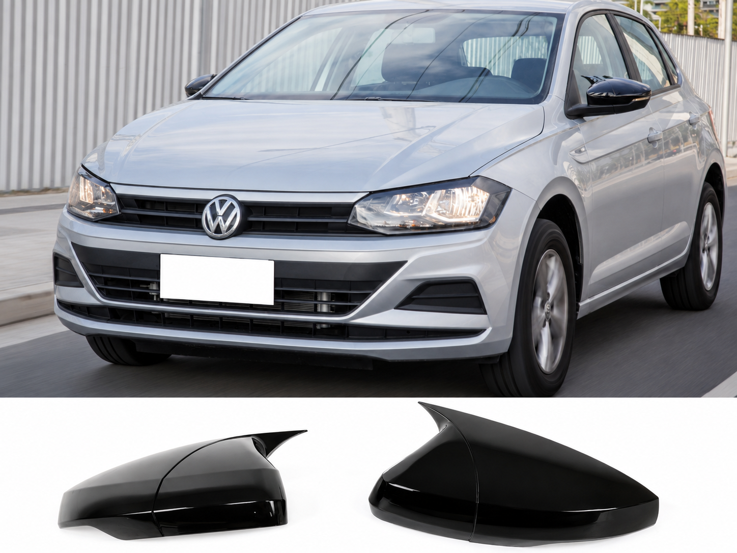 Volkswagen Polo 2019+ Yarasa Ayna Kapağı Parlak Siyah Sportif Yan Ayna Kaplaması