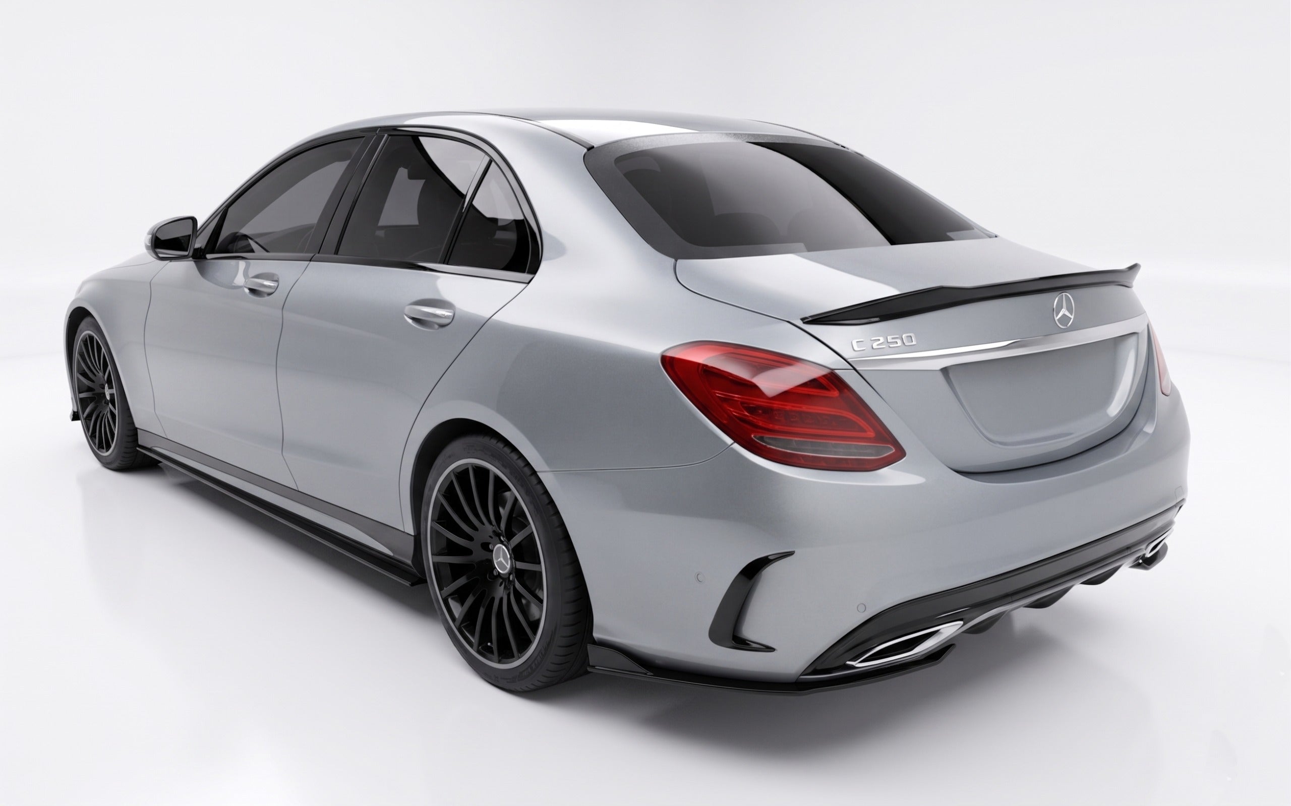 Mercedes W205 C Serisi AMG 2014-2018 Parlak Siyah Yan Marşpiyel Seti | Sportif Yan Etek
